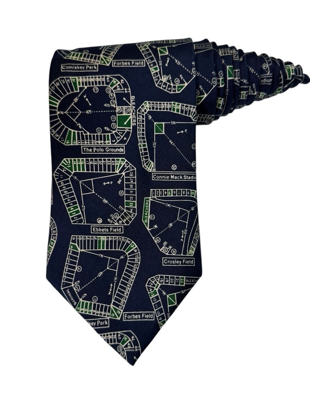 Josh Bach Baseballparks 100% Silk Novelty Necktie Vintage Blue